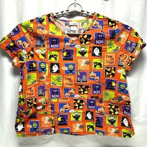 Halloween-Themed ScrubStar 3X/3XG V-Neck Cotton Scrub Top With Pockets